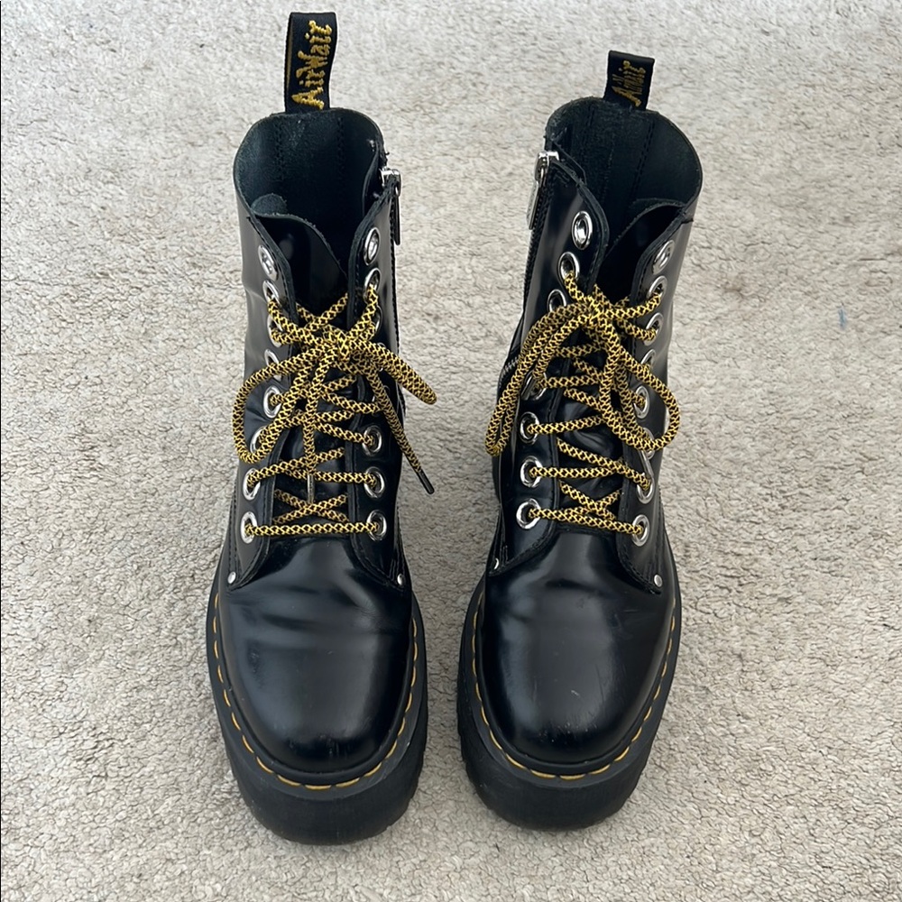 Black Leather Boots with Yellow Laces